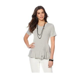 NWT DG2 by Diane Gilman Heathered Gray Asymmetrical Ruffle Hem Top 1X